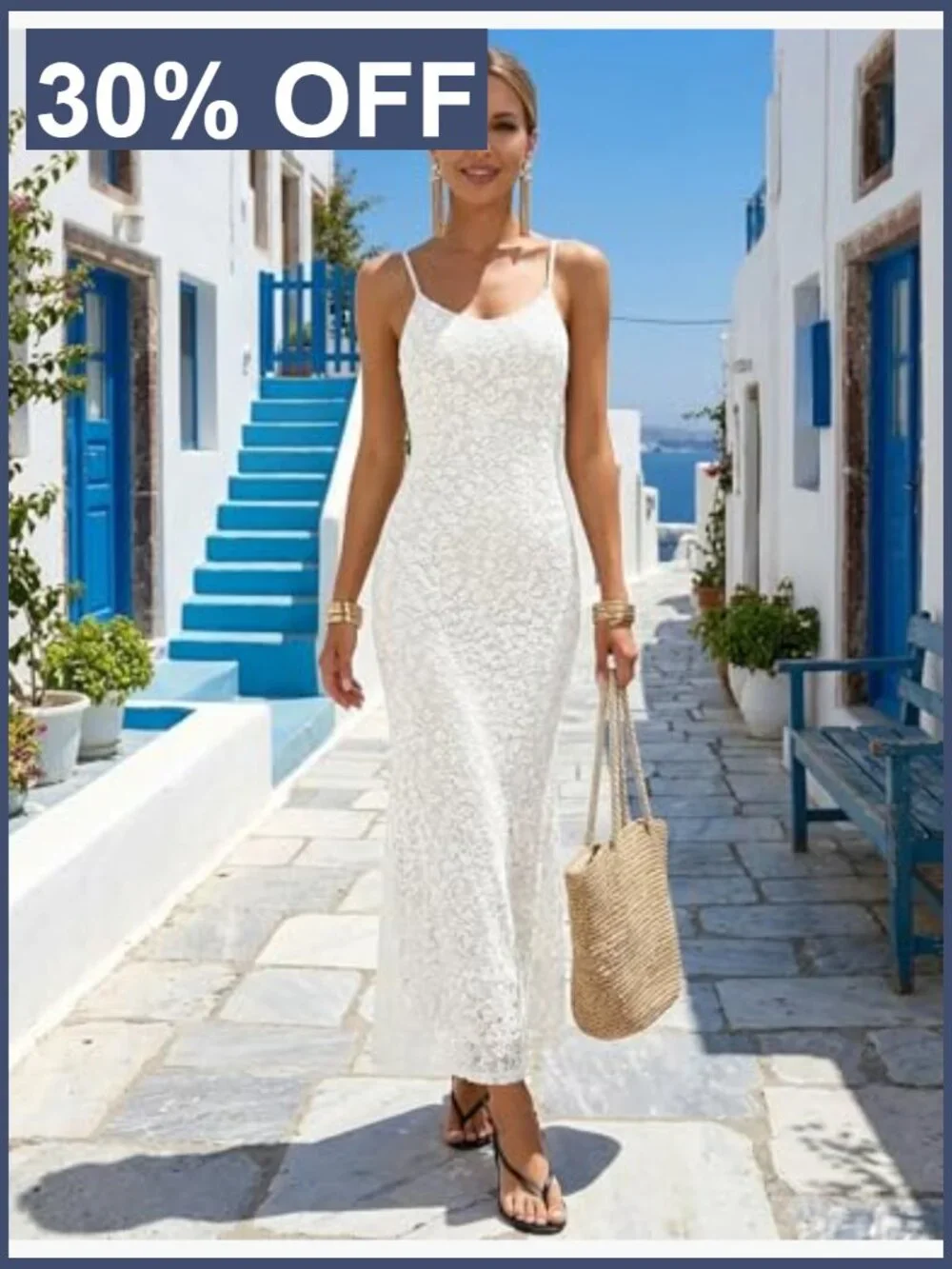 Floral Bodycon Midi Dress Spaghetti Straps Square Neck Sleeveless Summer Casual - Picture 3 of 7